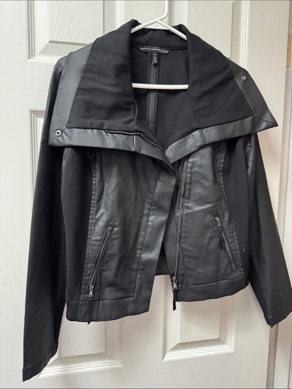 White House Black Market Black Mixed-Media Moto Jacket